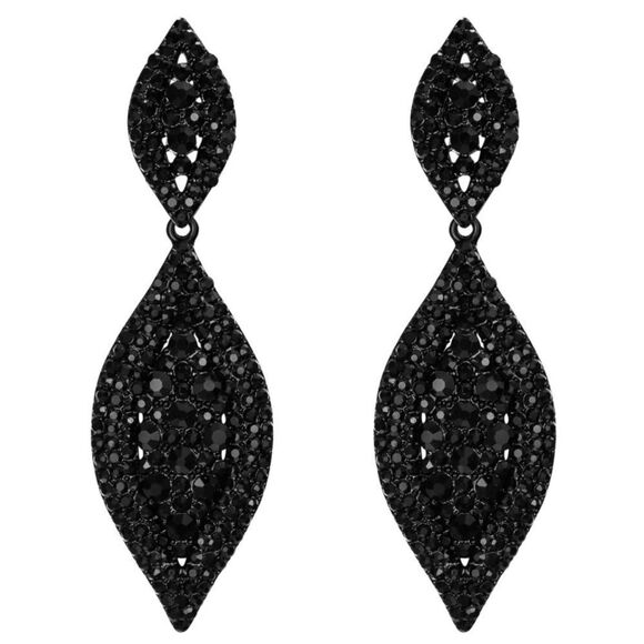 Carbon Black with Black Onyx Crystal Double Leaf Chandelier Post Back Earrings - Picture 1 of 6